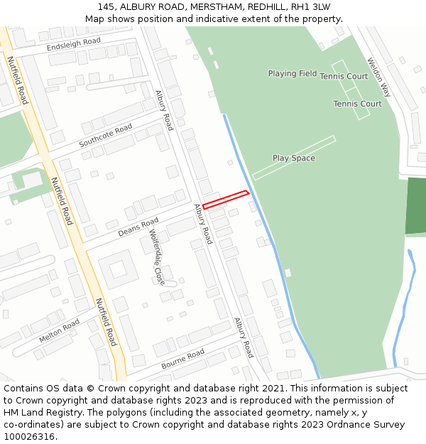 145, ALBURY ROAD, MERSTHAM, REDHILL, RH1 3LW: Location map and indicative extent of plot