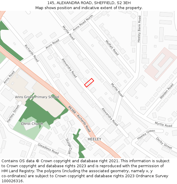 145, ALEXANDRA ROAD, SHEFFIELD, S2 3EH: Location map and indicative extent of plot