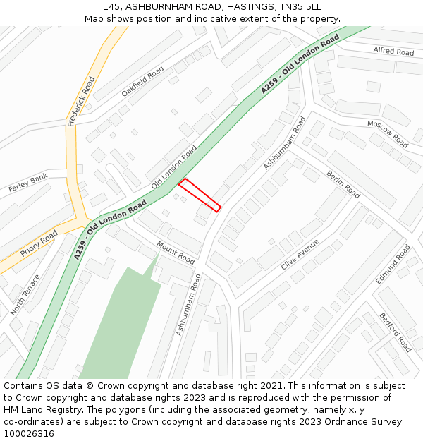 145, ASHBURNHAM ROAD, HASTINGS, TN35 5LL: Location map and indicative extent of plot
