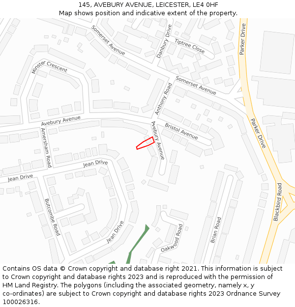 145, AVEBURY AVENUE, LEICESTER, LE4 0HF: Location map and indicative extent of plot