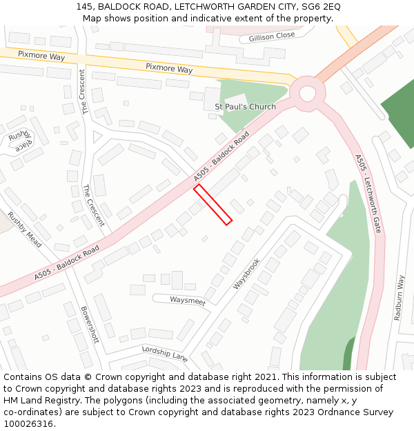 145, BALDOCK ROAD, LETCHWORTH GARDEN CITY, SG6 2EQ: Location map and indicative extent of plot
