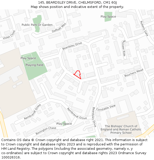 145, BEARDSLEY DRIVE, CHELMSFORD, CM1 6GJ: Location map and indicative extent of plot