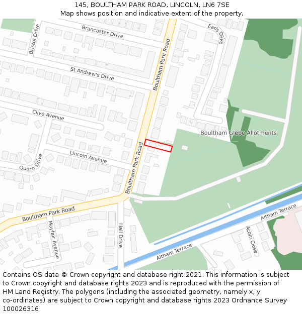 145, BOULTHAM PARK ROAD, LINCOLN, LN6 7SE: Location map and indicative extent of plot