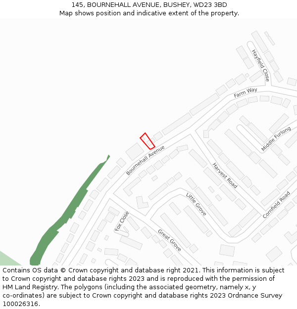 145, BOURNEHALL AVENUE, BUSHEY, WD23 3BD: Location map and indicative extent of plot