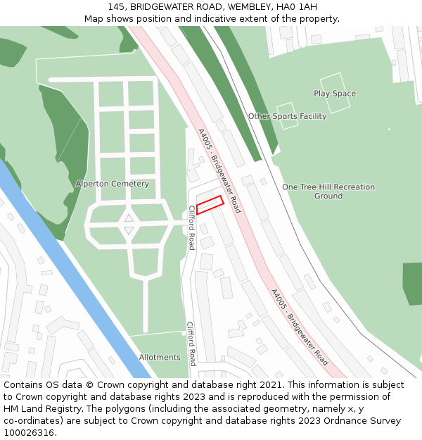 145, BRIDGEWATER ROAD, WEMBLEY, HA0 1AH: Location map and indicative extent of plot