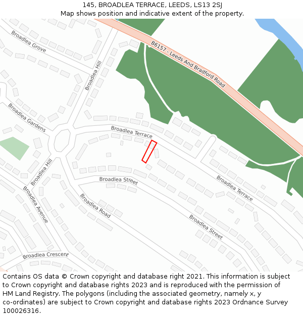 145, BROADLEA TERRACE, LEEDS, LS13 2SJ: Location map and indicative extent of plot