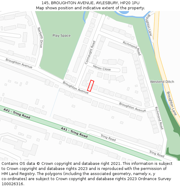 145, BROUGHTON AVENUE, AYLESBURY, HP20 1PU: Location map and indicative extent of plot