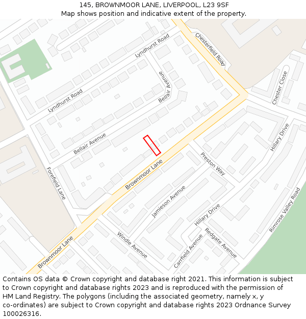 145, BROWNMOOR LANE, LIVERPOOL, L23 9SF: Location map and indicative extent of plot
