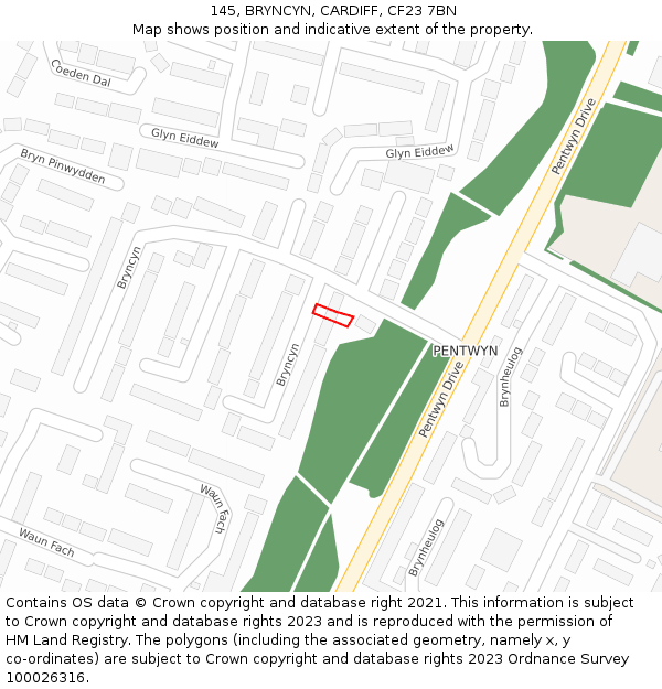 145, BRYNCYN, CARDIFF, CF23 7BN: Location map and indicative extent of plot