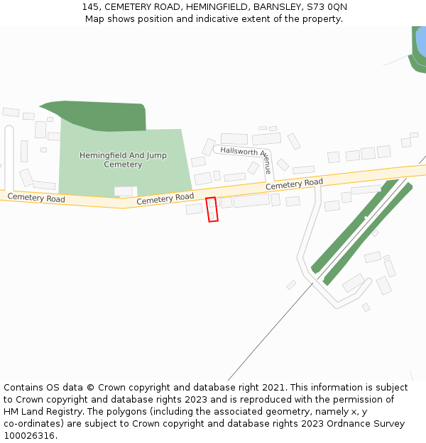 145, CEMETERY ROAD, HEMINGFIELD, BARNSLEY, S73 0QN: Location map and indicative extent of plot