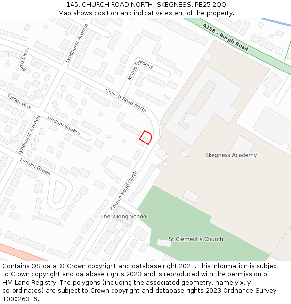 145, CHURCH ROAD NORTH, SKEGNESS, PE25 2QQ: Location map and indicative extent of plot