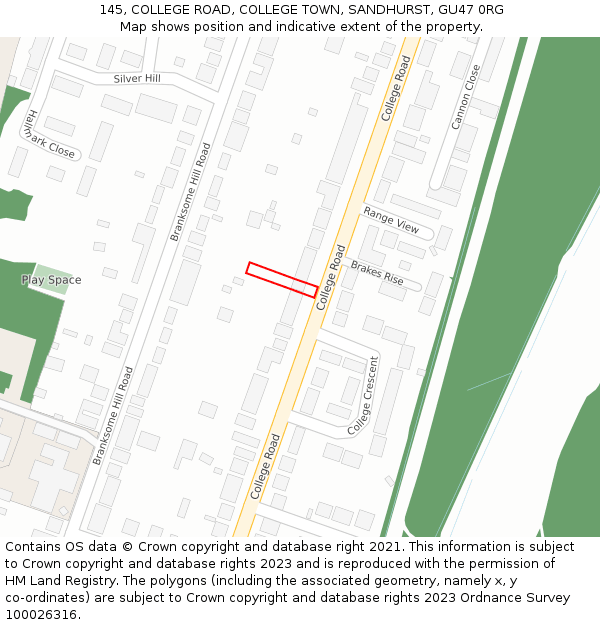 145, COLLEGE ROAD, COLLEGE TOWN, SANDHURST, GU47 0RG: Location map and indicative extent of plot