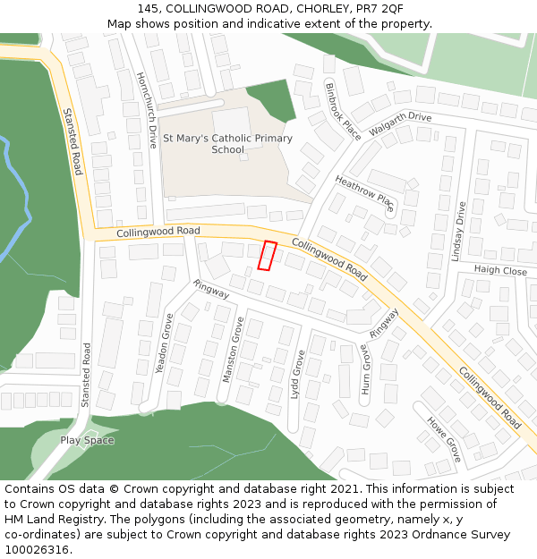 145, COLLINGWOOD ROAD, CHORLEY, PR7 2QF: Location map and indicative extent of plot