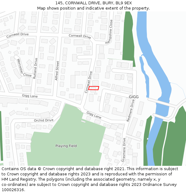 145, CORNWALL DRIVE, BURY, BL9 9EX: Location map and indicative extent of plot