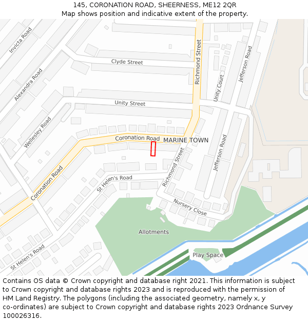 145, CORONATION ROAD, SHEERNESS, ME12 2QR: Location map and indicative extent of plot
