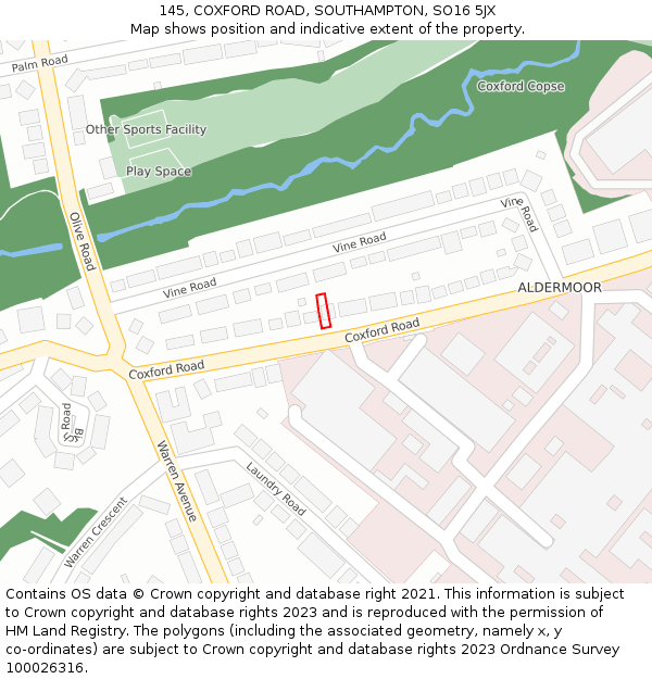 145, COXFORD ROAD, SOUTHAMPTON, SO16 5JX: Location map and indicative extent of plot