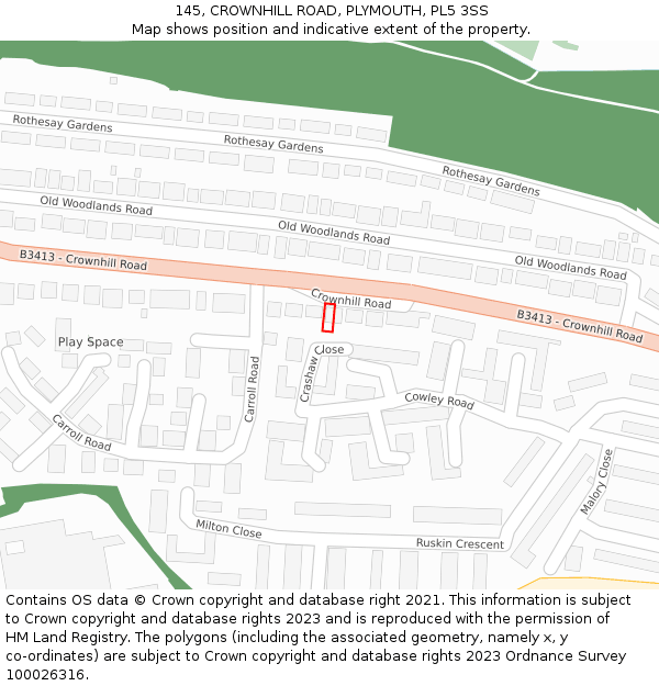 145, CROWNHILL ROAD, PLYMOUTH, PL5 3SS: Location map and indicative extent of plot