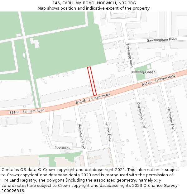 145, EARLHAM ROAD, NORWICH, NR2 3RG: Location map and indicative extent of plot