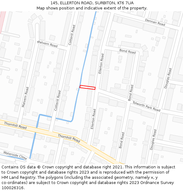 145, ELLERTON ROAD, SURBITON, KT6 7UA: Location map and indicative extent of plot