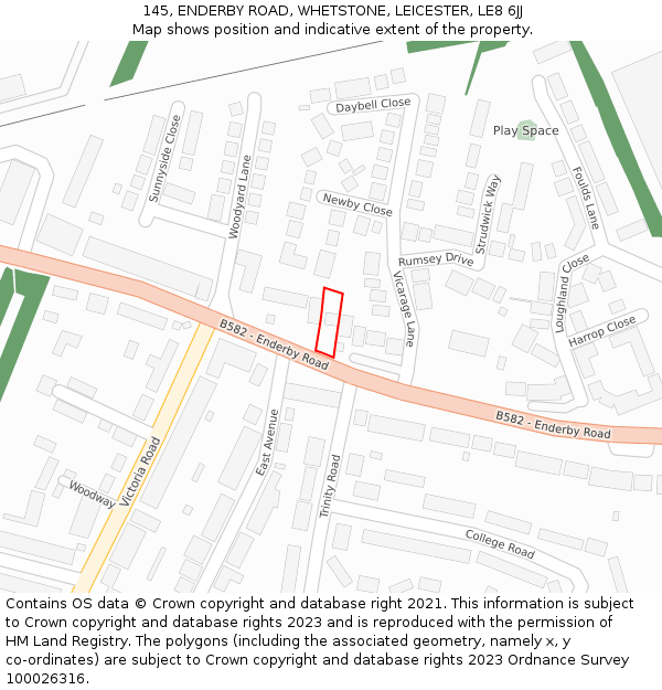 145, ENDERBY ROAD, WHETSTONE, LEICESTER, LE8 6JJ: Location map and indicative extent of plot
