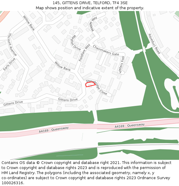 145, GITTENS DRIVE, TELFORD, TF4 3SE: Location map and indicative extent of plot