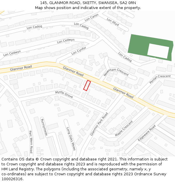145, GLANMOR ROAD, SKETTY, SWANSEA, SA2 0RN: Location map and indicative extent of plot