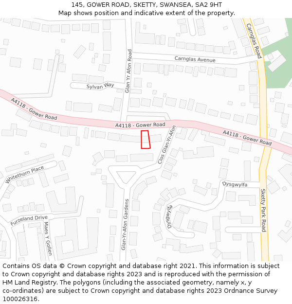 145, GOWER ROAD, SKETTY, SWANSEA, SA2 9HT: Location map and indicative extent of plot
