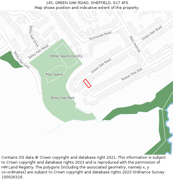 145, GREEN OAK ROAD, SHEFFIELD, S17 4FS: Location map and indicative extent of plot