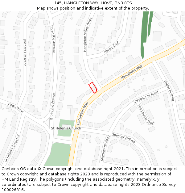 145, HANGLETON WAY, HOVE, BN3 8ES: Location map and indicative extent of plot