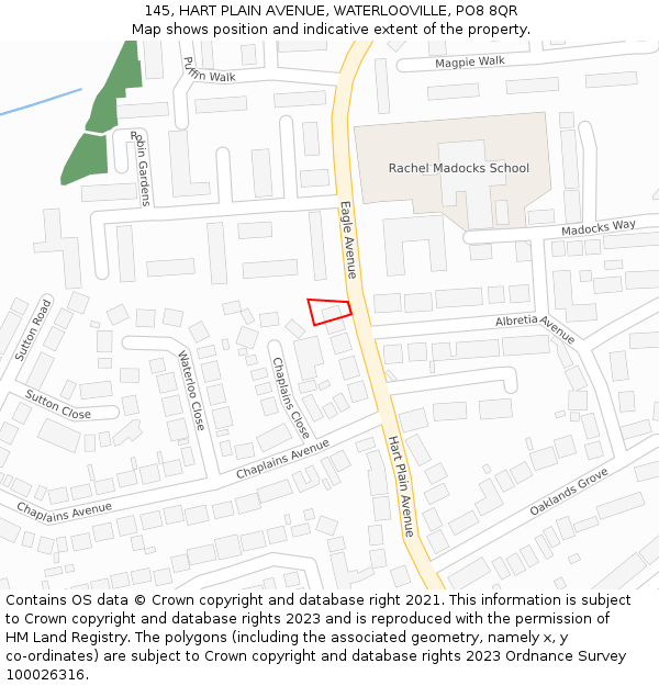 145, HART PLAIN AVENUE, WATERLOOVILLE, PO8 8QR: Location map and indicative extent of plot