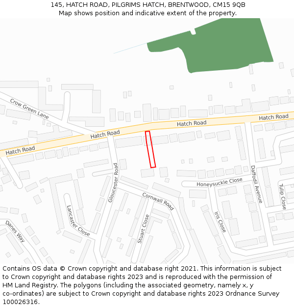 145, HATCH ROAD, PILGRIMS HATCH, BRENTWOOD, CM15 9QB: Location map and indicative extent of plot