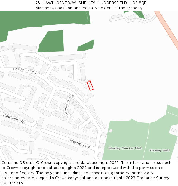 145, HAWTHORNE WAY, SHELLEY, HUDDERSFIELD, HD8 8QF: Location map and indicative extent of plot