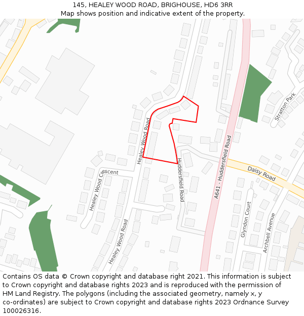 145, HEALEY WOOD ROAD, BRIGHOUSE, HD6 3RR: Location map and indicative extent of plot