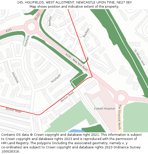 145, HOLYFIELDS, WEST ALLOTMENT, NEWCASTLE UPON TYNE, NE27 0EY: Location map and indicative extent of plot