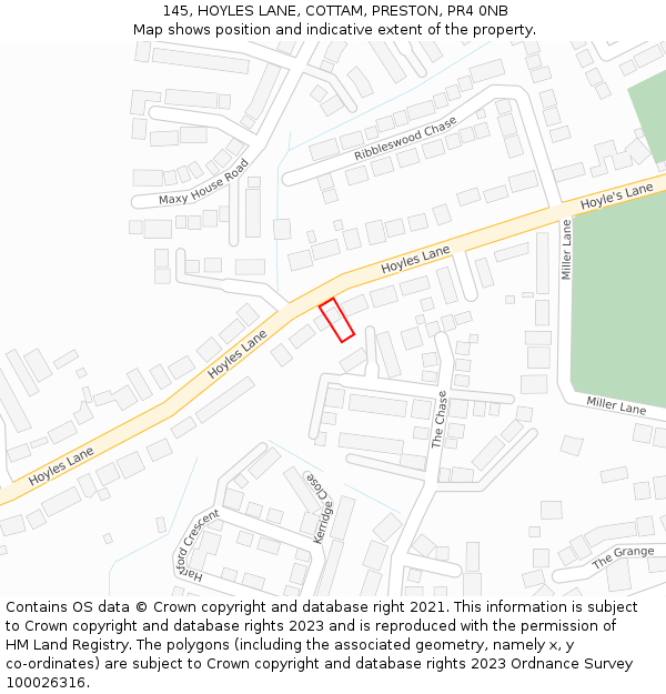 145, HOYLES LANE, COTTAM, PRESTON, PR4 0NB: Location map and indicative extent of plot