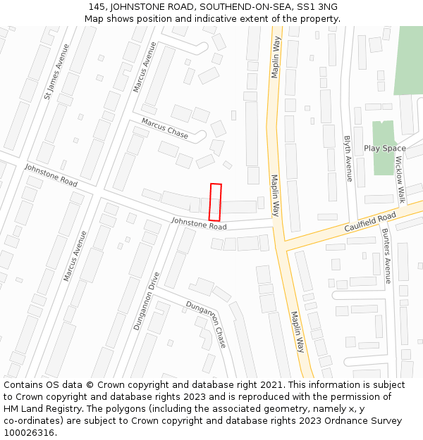 145, JOHNSTONE ROAD, SOUTHEND-ON-SEA, SS1 3NG: Location map and indicative extent of plot