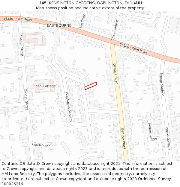 145, KENSINGTON GARDENS, DARLINGTON, DL1 4NH: Location map and indicative extent of plot