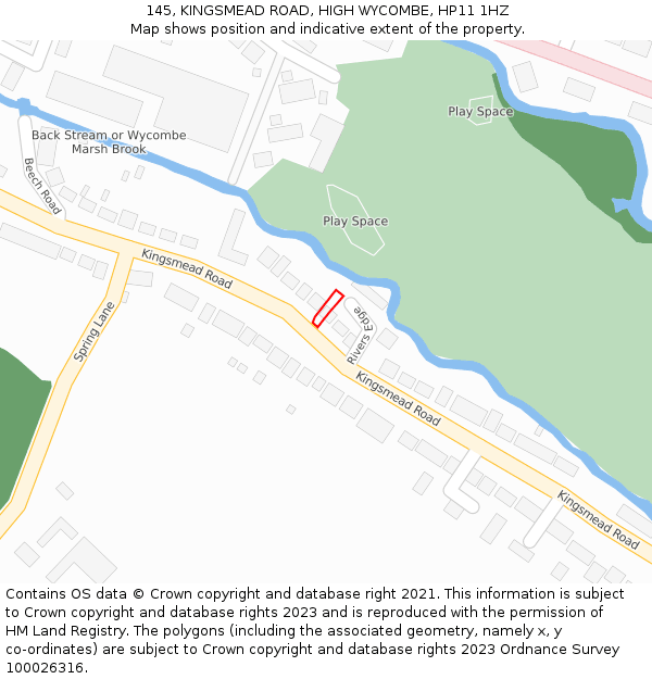 145, KINGSMEAD ROAD, HIGH WYCOMBE, HP11 1HZ: Location map and indicative extent of plot