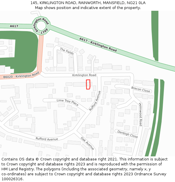 145, KIRKLINGTON ROAD, RAINWORTH, MANSFIELD, NG21 0LA: Location map and indicative extent of plot