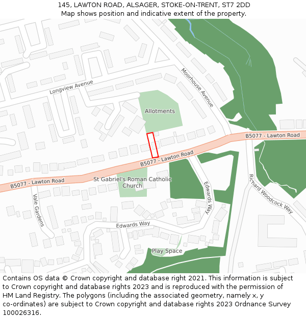 145, LAWTON ROAD, ALSAGER, STOKE-ON-TRENT, ST7 2DD: Location map and indicative extent of plot