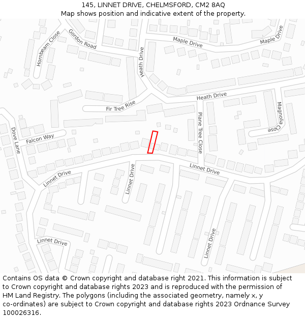 145, LINNET DRIVE, CHELMSFORD, CM2 8AQ: Location map and indicative extent of plot