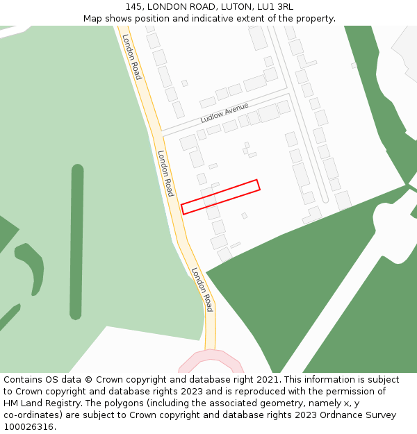 145, LONDON ROAD, LUTON, LU1 3RL: Location map and indicative extent of plot