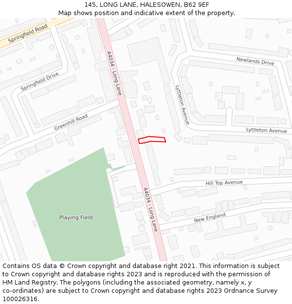 145, LONG LANE, HALESOWEN, B62 9EF: Location map and indicative extent of plot