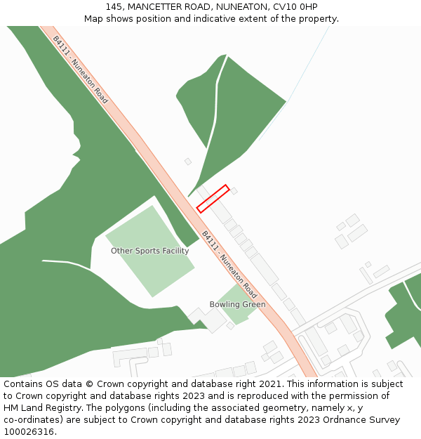 145, MANCETTER ROAD, NUNEATON, CV10 0HP: Location map and indicative extent of plot