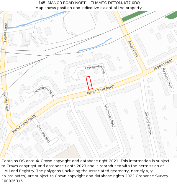 145, MANOR ROAD NORTH, THAMES DITTON, KT7 0BQ: Location map and indicative extent of plot