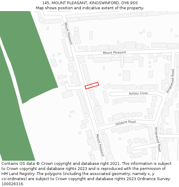 145, MOUNT PLEASANT, KINGSWINFORD, DY6 9SS: Location map and indicative extent of plot