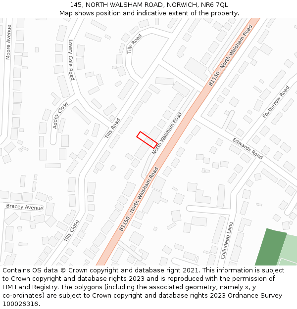 145, NORTH WALSHAM ROAD, NORWICH, NR6 7QL: Location map and indicative extent of plot