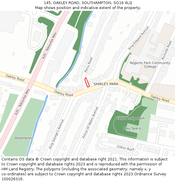 145, OAKLEY ROAD, SOUTHAMPTON, SO16 4LQ: Location map and indicative extent of plot
