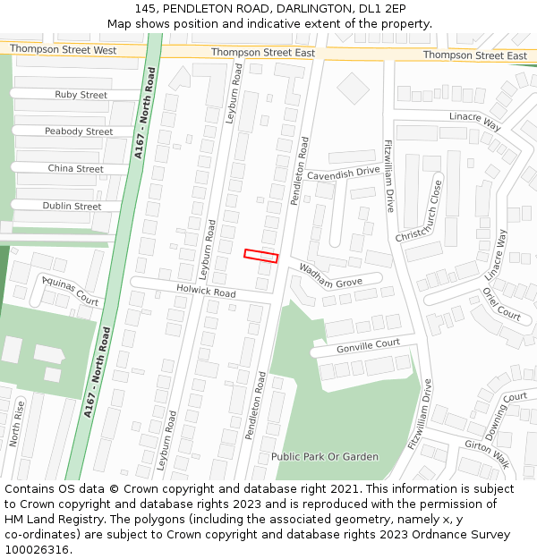 145, PENDLETON ROAD, DARLINGTON, DL1 2EP: Location map and indicative extent of plot