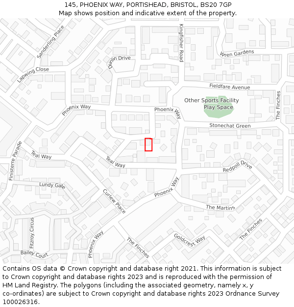 145, PHOENIX WAY, PORTISHEAD, BRISTOL, BS20 7GP: Location map and indicative extent of plot